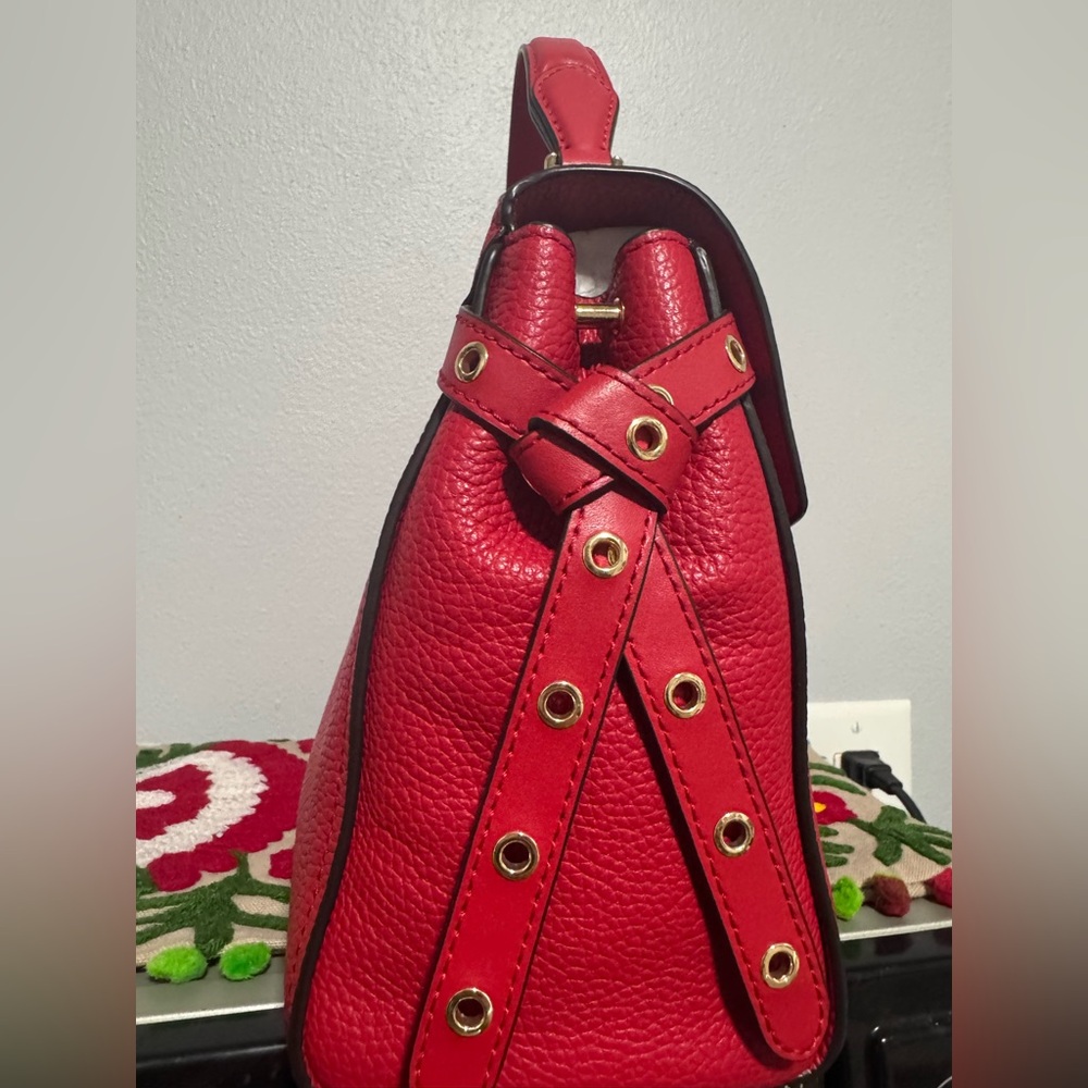 MICHAEL KORS red Bristol Medium Studded Leather Satchel crossbody bag - Picture 4 of 11